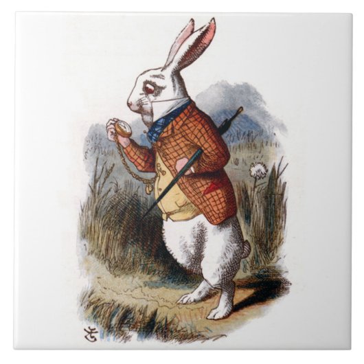 Alice in Wonderland White Rabbit Art Tile Trivet Tegeltje (Voorkant)