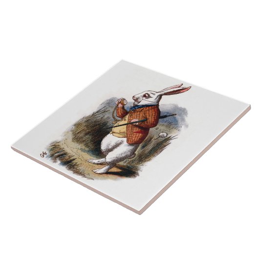 Alice in Wonderland White Rabbit Art Tile Trivet Tegeltje (Zijkant)