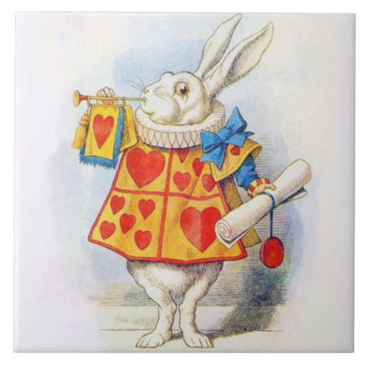 Alice in Wonderland White Rabbit Art Tile Trivet Tegeltje (Voorkant)