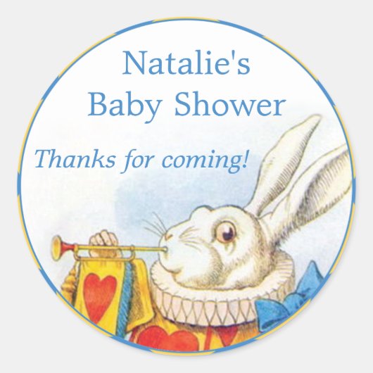 Alice in Wonderland White Rabbit Baby shower Favor Ronde Sticker (Voorkant)