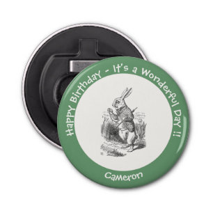 Alice in Wonderland White Rabbit Birthday Party Button Flesopener