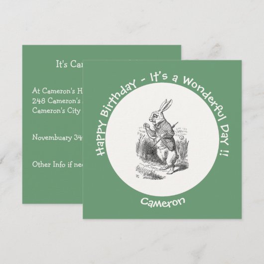Alice in Wonderland White Rabbit Birthday Party Kaart (Voorkant / Achterkant)