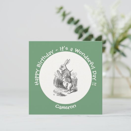 Alice in Wonderland White Rabbit Birthday Party Kaart (Staand voorkant)