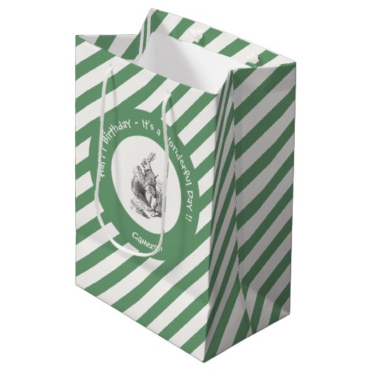 Alice in Wonderland White Rabbit Birthday Party Medium Cadeauzakje (Voorkant Gekanteld)