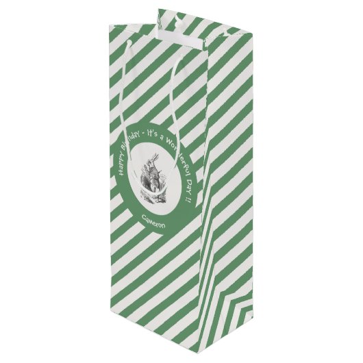 Alice in Wonderland White Rabbit Birthday Party Wijn Cadeautas (Achterkant Gekanteld)