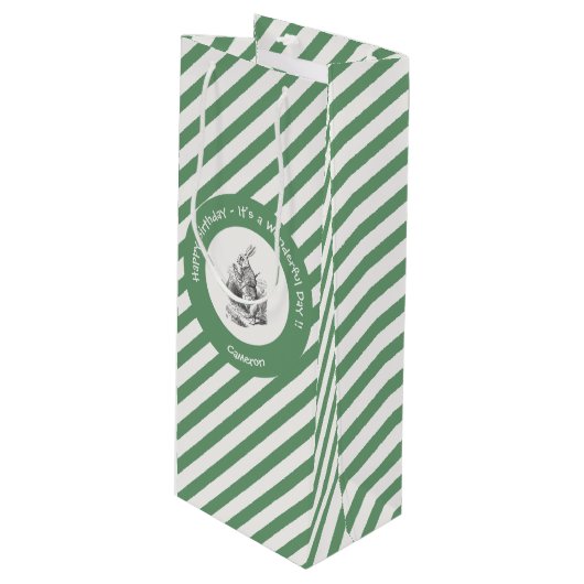 Alice in Wonderland White Rabbit Birthday Party Wijn Cadeautas (Voorkant Gekanteld)