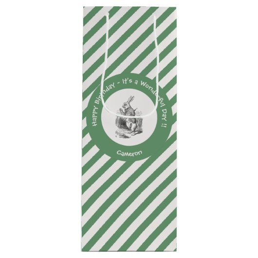 Alice in Wonderland White Rabbit Birthday Party Wijn Cadeautas (Voorkant)