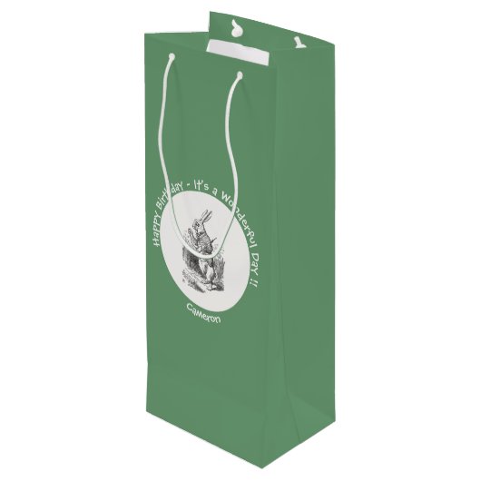 Alice in Wonderland White Rabbit Birthday Party Wijn Cadeautas (Achterkant Gekanteld)