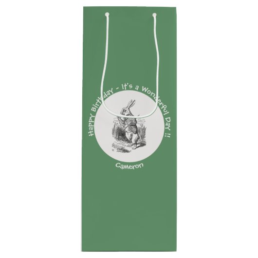 Alice in Wonderland White Rabbit Birthday Party Wijn Cadeautas (Voorkant)