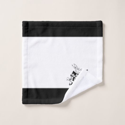 Alice in Wonderland White Rabbit Black badkamer Bad Handdoek (Wasdoekje)