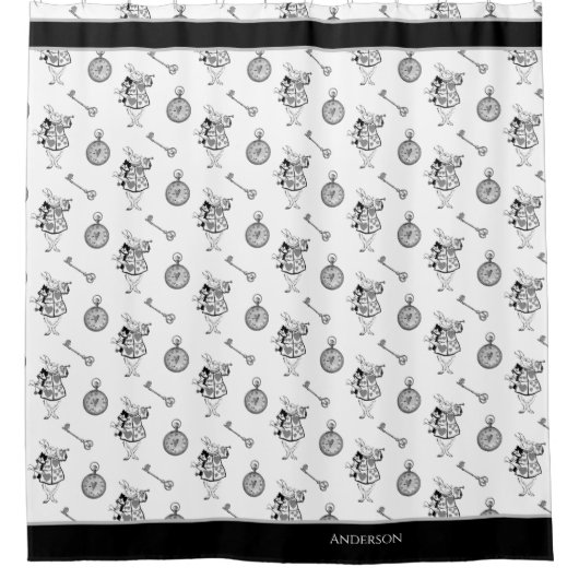 Alice in Wonderland White Rabbit Black badkamer Douchegordijn (Voorkant)
