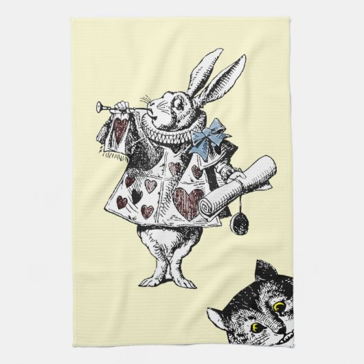 Alice in Wonderland White Rabbit Cheshire Cat Theedoek (Verticaal)