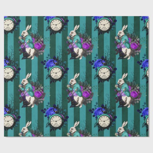 Alice in Wonderland White Rabbit Clock Cadeaupapier (Vlak)