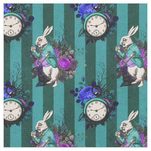 Alice in Wonderland White Rabbit en Clock Stof (Close Up)