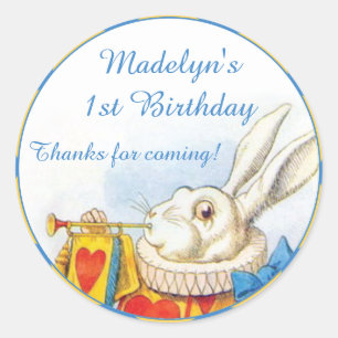 Alice in Wonderland White Rabbit First Birthday Ronde Sticker