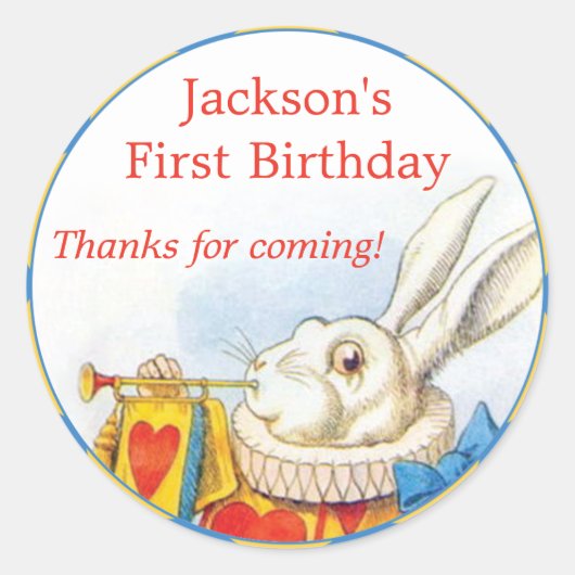 Alice in Wonderland White Rabbit First Birthday Ronde Sticker (Voorkant)