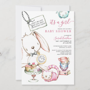 Alice In Wonderland White Rabbit Girl Baby Shower Kaart