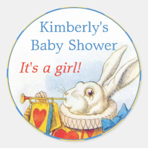 Alice in Wonderland White Rabbit Girl Baby shower Ronde Sticker