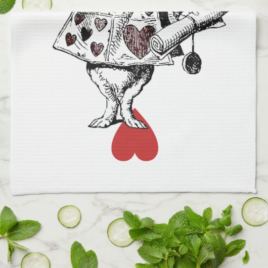 Alice in Wonderland White Rabbit Hearts Tea Towel Theedoek (Gevouwen)