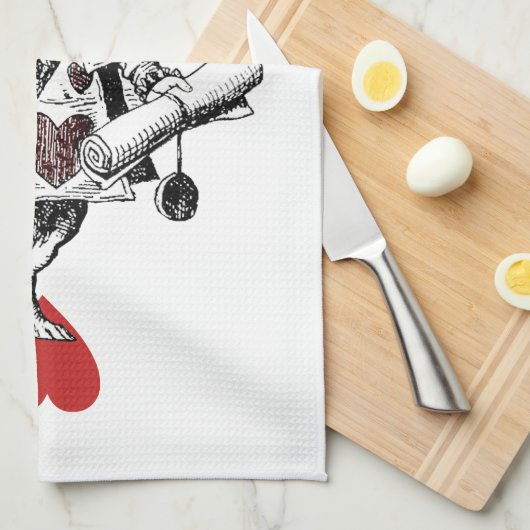 Alice in Wonderland White Rabbit Hearts Tea Towel Theedoek (Quarter Fold)