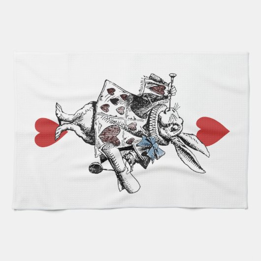 Alice in Wonderland White Rabbit Hearts Tea Towel Theedoek (Horizontaal)