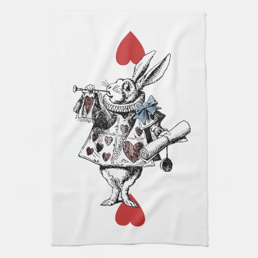 Alice in Wonderland White Rabbit Hearts Tea Towel Theedoek (Verticaal)