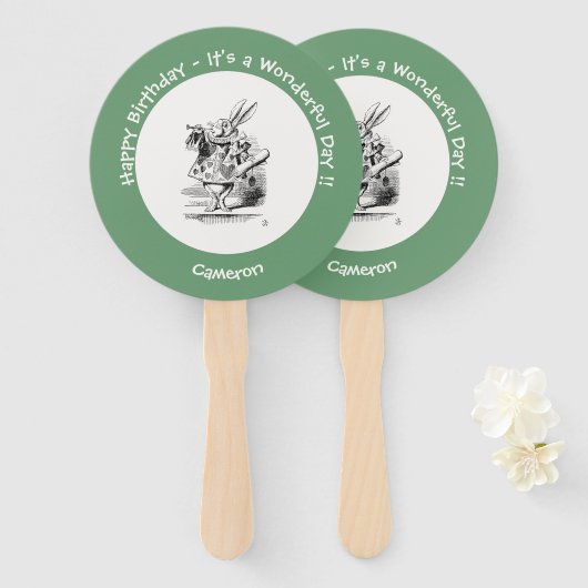 Alice in Wonderland White Rabbit Herald Verjaardag Handwaaier (Voorkant en achterkant)