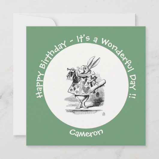 Alice in Wonderland White Rabbit Herald Verjaardag Kaart (Voorkant)