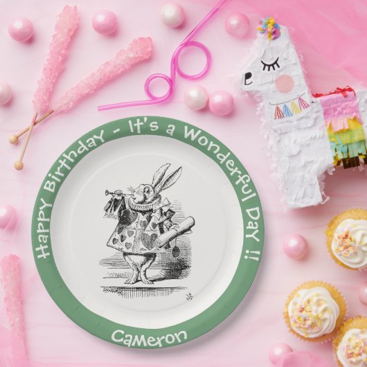 Alice in Wonderland White Rabbit Herald Verjaardag Papieren Bordje (Feest)