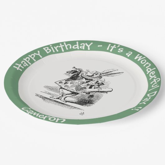 Alice in Wonderland White Rabbit Herald Verjaardag Papieren Bordje (Gekanteld)