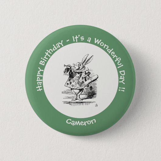 Alice in Wonderland White Rabbit Herald Verjaardag Ronde Button 5,7 Cm (Voorkant)