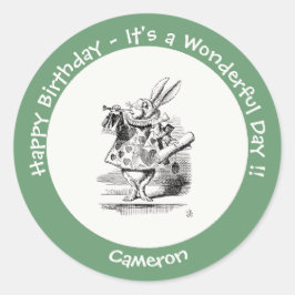 Alice in Wonderland White Rabbit Herald Verjaardag Ronde Sticker