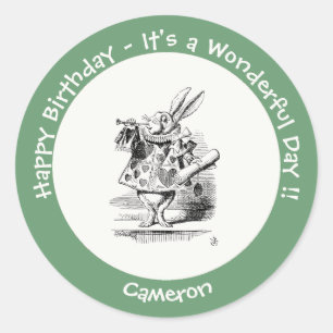 Alice in Wonderland White Rabbit Herald Verjaardag Ronde Sticker