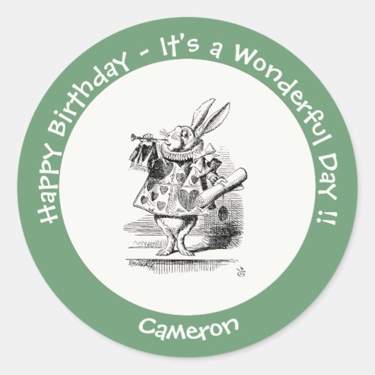 Alice in Wonderland White Rabbit Herald Verjaardag Ronde Sticker (Voorkant)