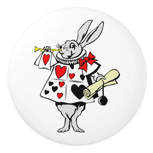 Alice in Wonderland White Rabbit Keramische Knop (Voorkant)