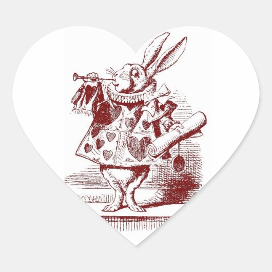 Alice in Wonderland White Rabbit met trompet Hart Sticker (Voorkant)