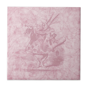 Alice in Wonderland White Rabbit Pink Floral Art Tegeltje