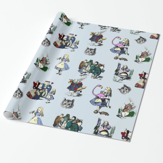 Alice in Wonderland White Rabbit & Red Queen Cat Cadeaupapier (Uitgerold)