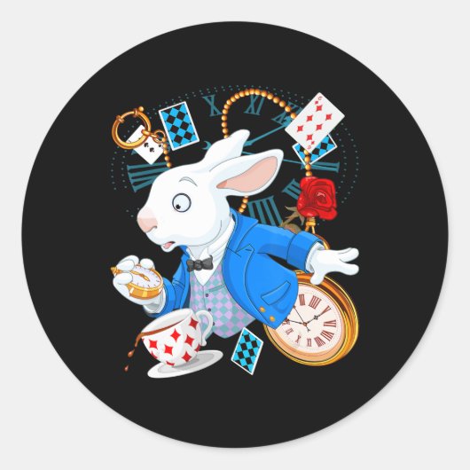 Alice in Wonderland - White Rabbit Ronde Sticker (Voorkant)