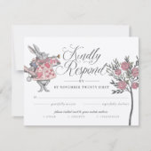 Alice in Wonderland  White Rabbit & Rozen RSVP Kaartje (Voorkant)