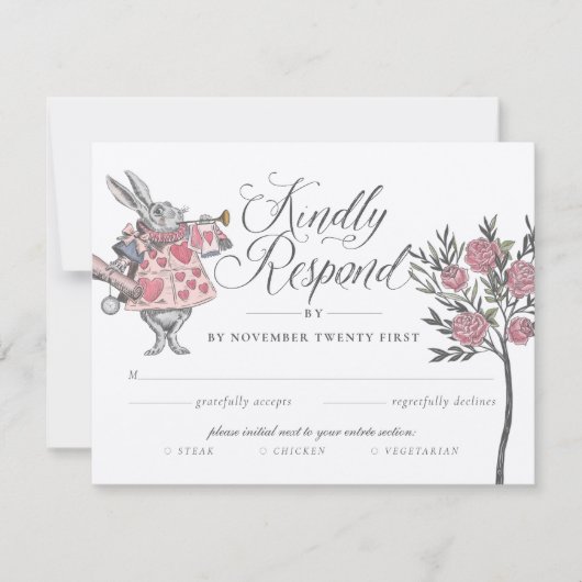 Alice in Wonderland White Rabbit & Rozen RSVP Kaartje (Voorkant)