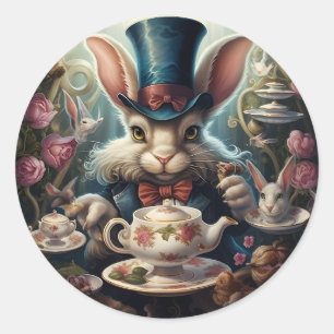 Alice in Wonderland White Rabbit Tea party Ronde Sticker