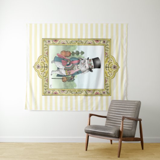 Alice in Wonderland White Rabbit Wearing Clothes Wandkleed (In Situ (horizontaal))