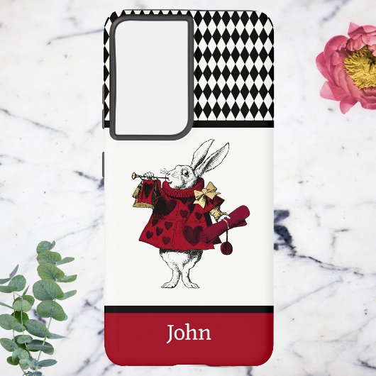 Alice in Wonderland White Red Rabbit met Trumpet Samsung Galaxy Hoesje