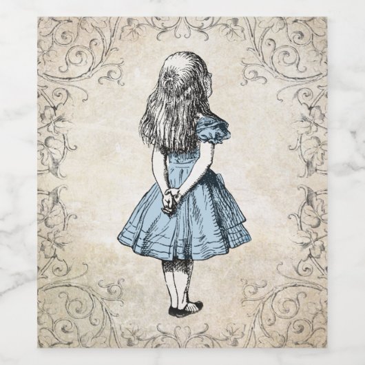 Alice in Wonderland Wijnstokken Sepia Wijnflesje L Wijn Etiket (Enkel label)