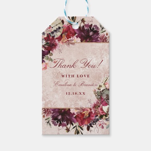 Alice in Wonderland Wit Konijn Bruiloft Dank u Cadeaulabel (Voorkant)