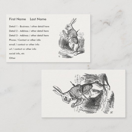 Alice in Wonderland, wit konijn controleert zijn h Visitekaartje (Voorkant / Achterkant)