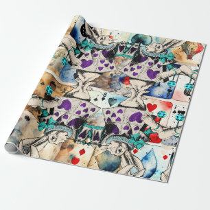 Alice in wonderland wit konijn paarse cadeaupapier