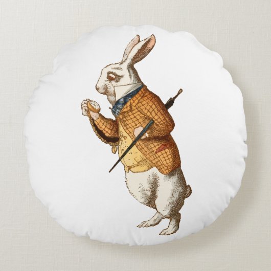   Alice in Wonderland - Witte Konijn Rond Kussen (Voorkant)
