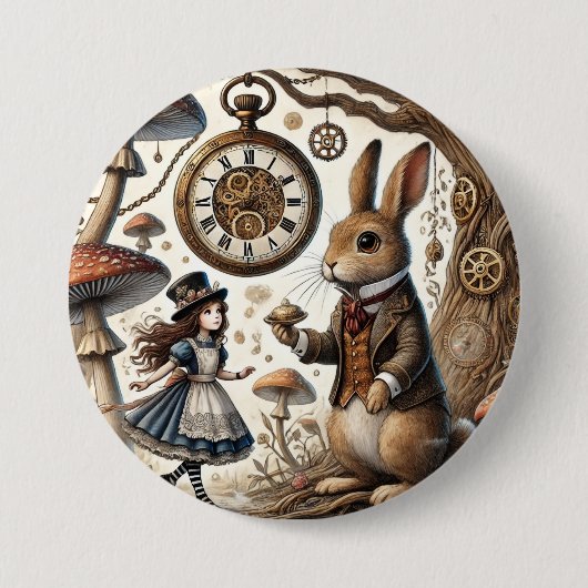 Alice in Wonderland witte konijn Ronde Button 7,6 Cm (Voorkant)